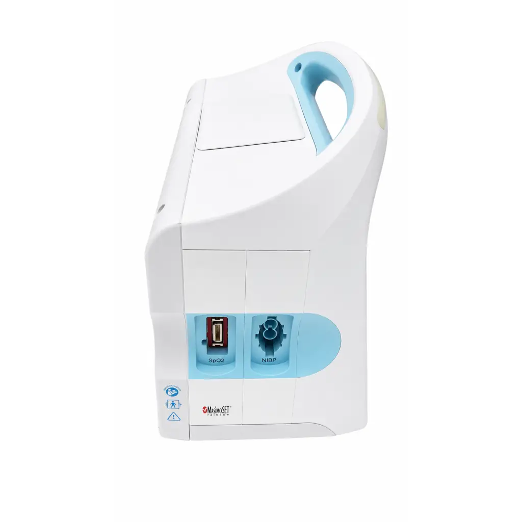 Welch allyn 6500 series monitor biomed certified white and light blue medical device with spo2 and nibp ports and handle