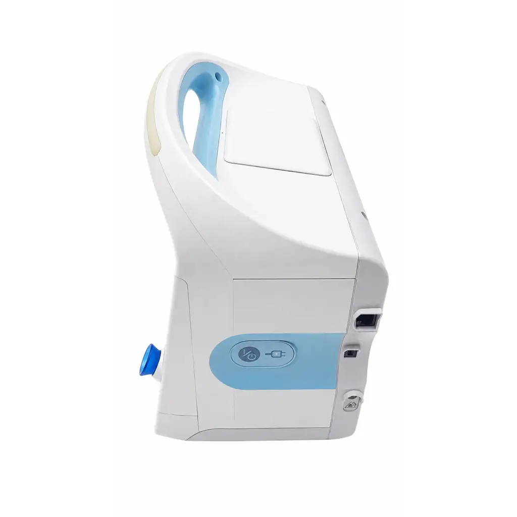 Welch allyn 6500 series monitor biomed certified with white and light blue ergonomic handle and sleek plastic casing