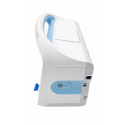 Welch allyn 6500 series monitor biomed certified with white and light blue ergonomic handle and sleek plastic casing