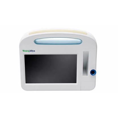 Welch allyn 6500 series biomed certified portable patient monitor with blue-accented handle and screen bezel