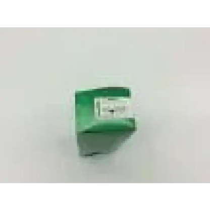 Translucent green glass cube with white label on side shown as the back of welch allyn 69063 mac fiber optic laryngoscope blade