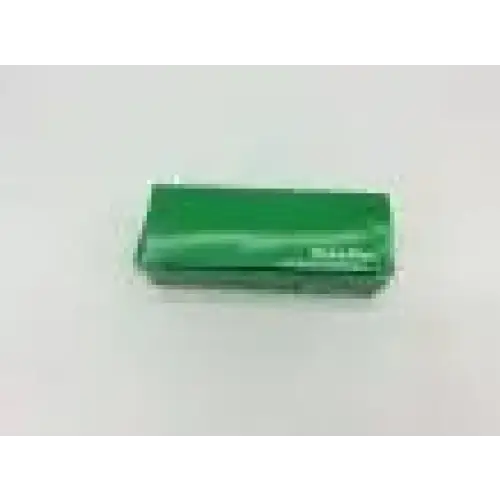 Green rectangular eraser with smooth glossy surface shown with welch allyn 69063 #3 mac fiber optic laryngoscope blade