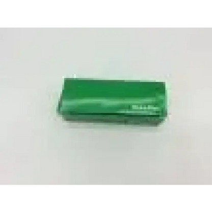 Green rectangular eraser with smooth glossy surface shown with welch allyn 69063 #3 mac fiber optic laryngoscope blade