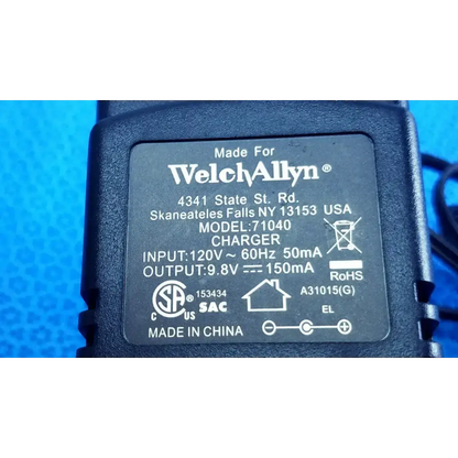 Black plastic welch allyn 71040 transformer adapter power supply charger with white labeling for medical devices