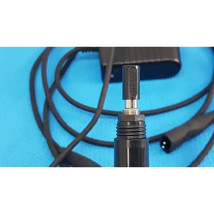 Welch allyn 73305 black cylindrical power adapter plug with metallic threaded connection and embossed brand name