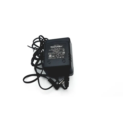 Black plastic welch allyn 739 series charger 12v power adapter with coiled cord and two-prong plug ac4-148