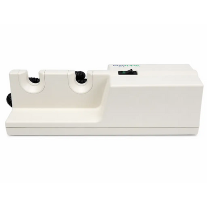 White electric knife sharpener with two slots and black power switch for welch allyn series transformer with dual handles