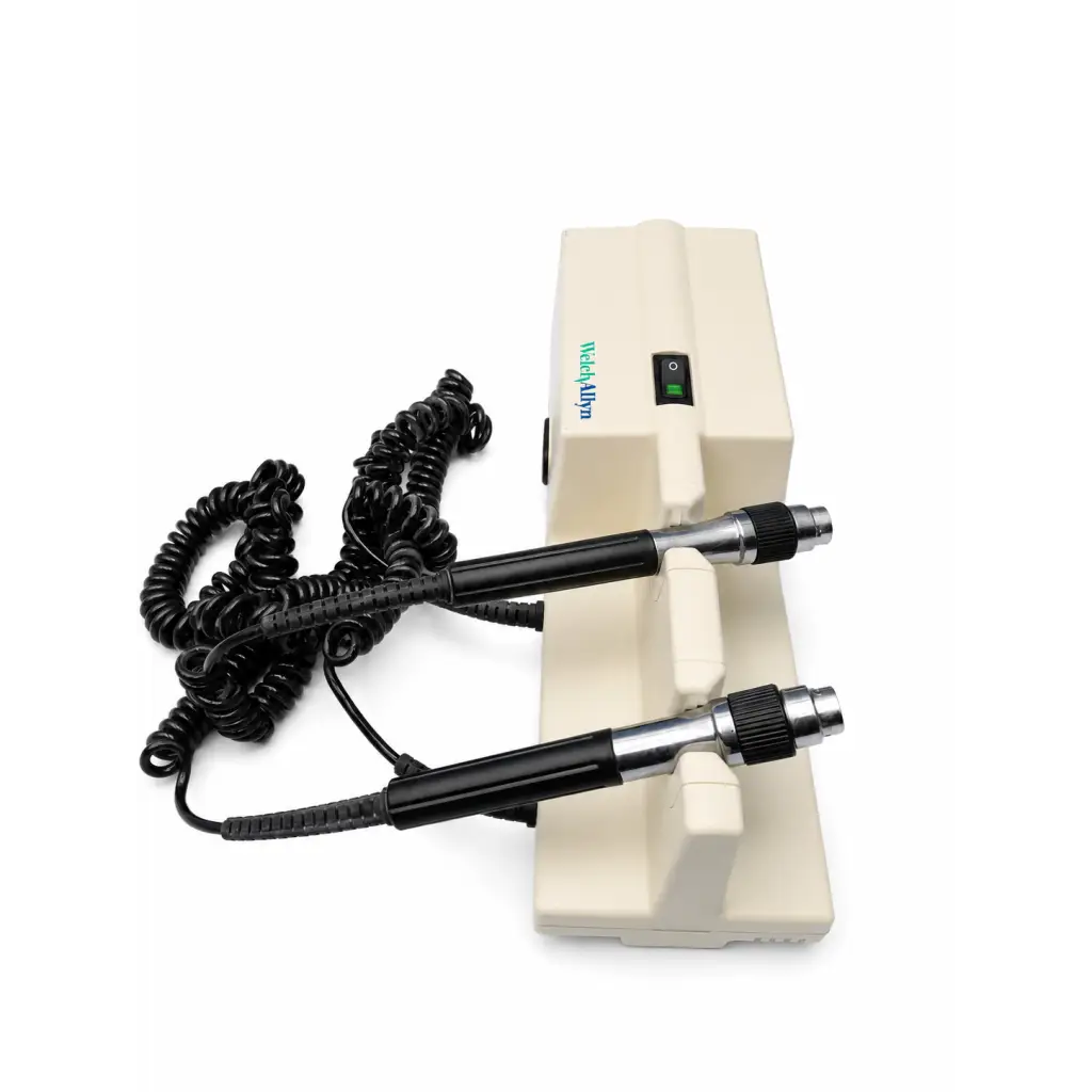 Beige medalpha dental handpiece with black and silver handles and coiled cord for welch allyn 767 series transformer medical equipment