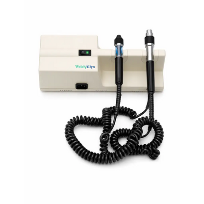 Beige welch allyn 767 series medical equipment transformer with two black-handled diagnostic probes and coiled cable