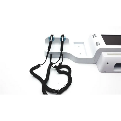 White welch allyn connex integrated wall diagnostic system with two black coiled cables and metallic probes