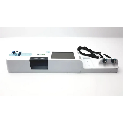 White rectangular welch allyn connex integrated wall diagnostic system with touchscreen and coiled black cable on right side