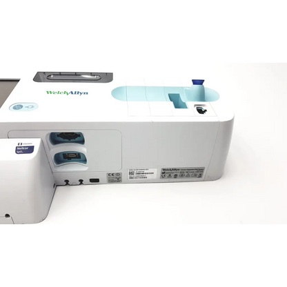 White welch allyn connex integrated wall diagnostic system 85NTVX spo2 monitor with light blue accents and sleek design