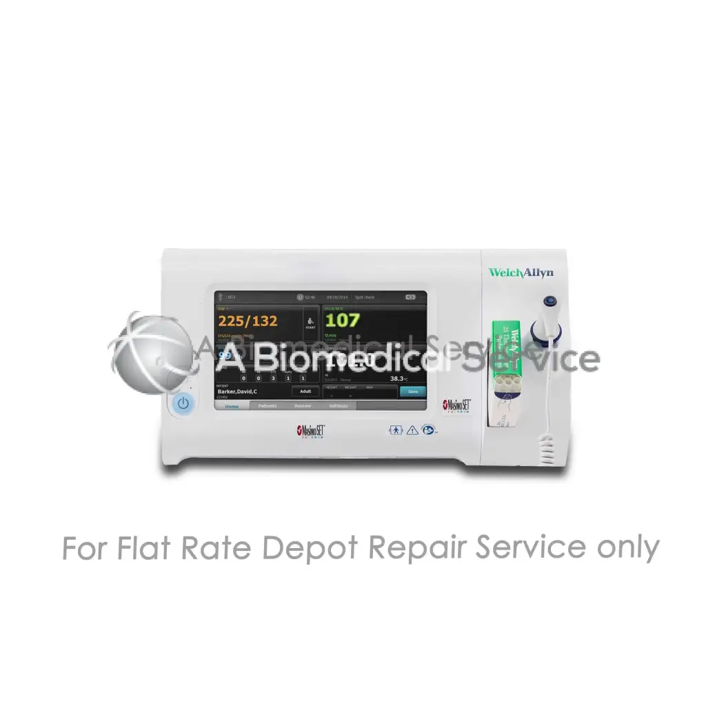 White welch allyn connex spot monitor with digital vital signs display and control buttons for medical equipment repair service