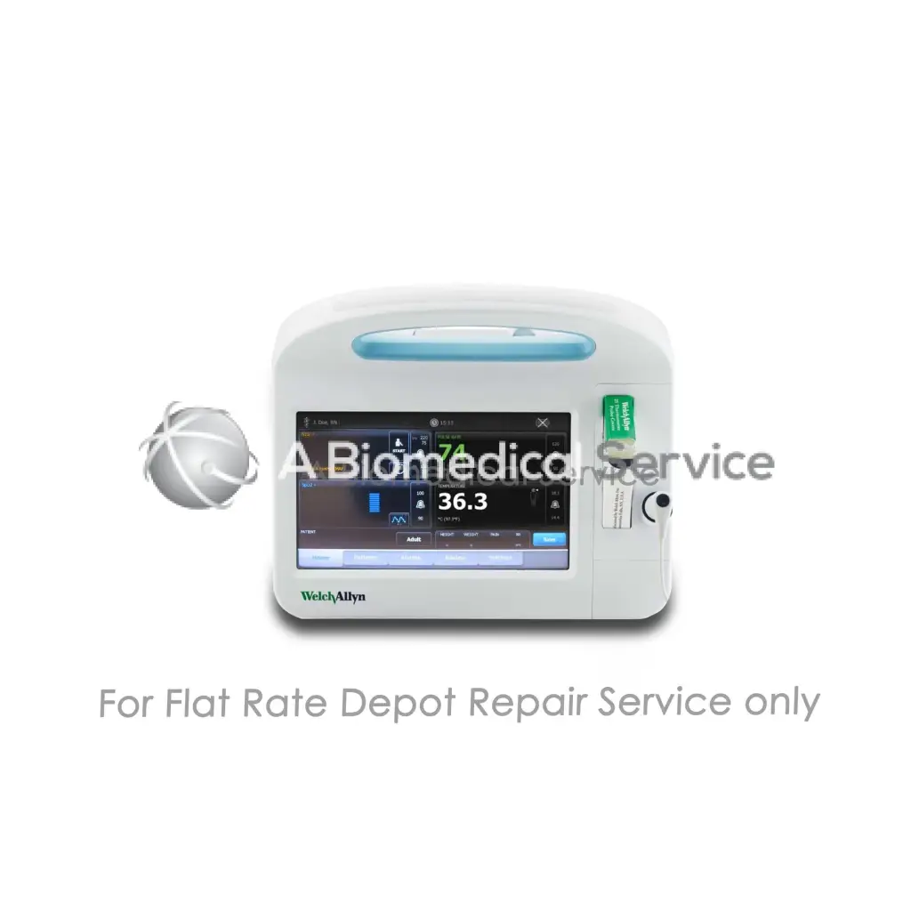 White welch allyn connex portable patient monitor with touchscreen and blue accent light for medical equipment repair service