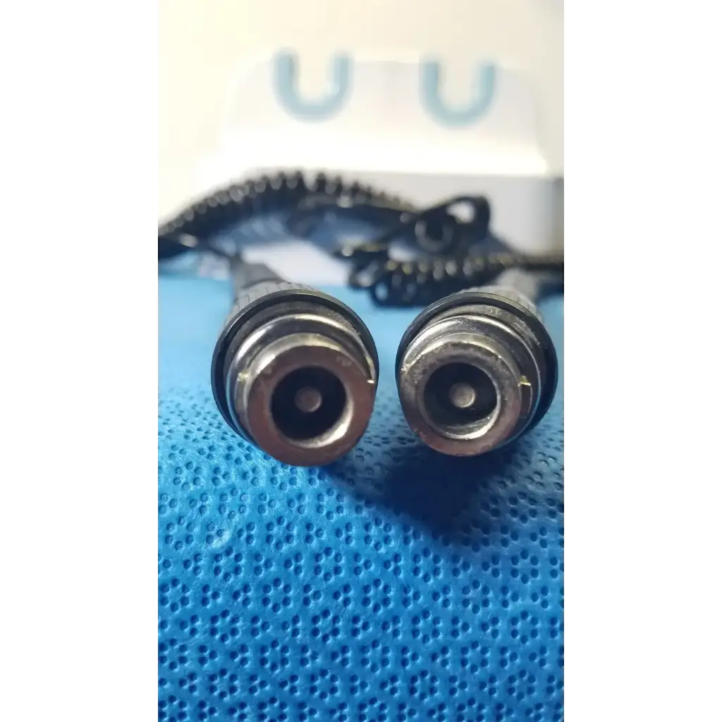 Black coiled cables with metallic circular connectors for Welch Allyn GS 777 wall transformer reuse medical handles