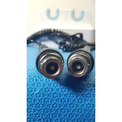 Black coiled cables with metallic circular connectors for Welch Allyn GS 777 wall transformer reuse medical handles
