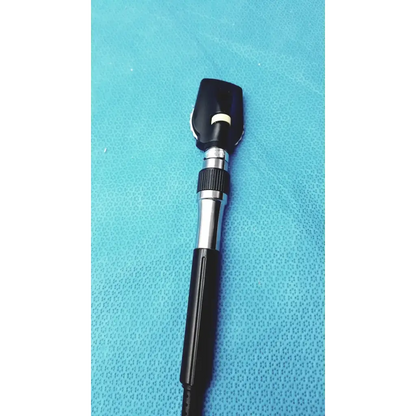 Black and silver handheld ophthalmoscope with textured grip for welch allyn wall transformer reuse medical use