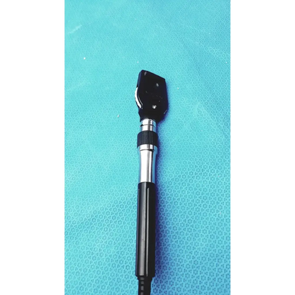 Black and silver handheld ophthalmoscope with textured grip for Welch Allyn wall transformer medical reuse