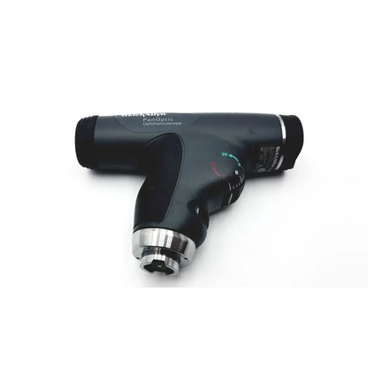 Black ergonomic welch allyn panoptic ophthalmoscope with silver metallic accents labeled panoptic model for eye exams