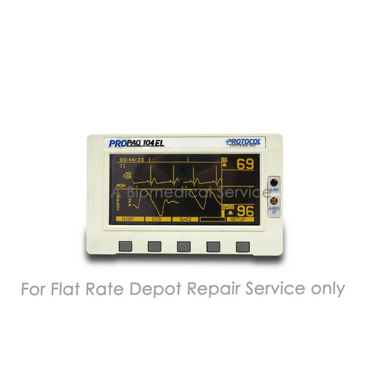 Cream-colored welch allyn propaq 104 el patient monitor with yellow ecg and spo2 readings for repair service medical equipment
