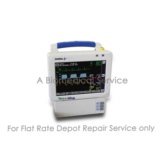 Welch allyn propaq cs 242 patient monitor with blue handle and digital vital signs display for medical equipment repair service