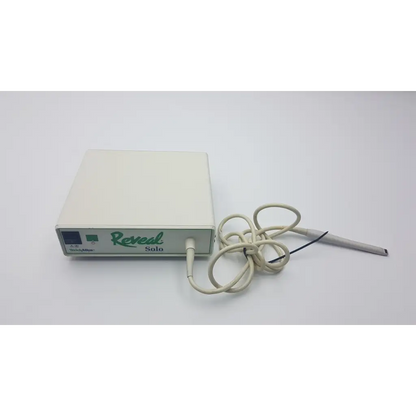 Cream-colored rectangular welch allyn reveal solo dental camera video unit with coiled cable and attached handpiece