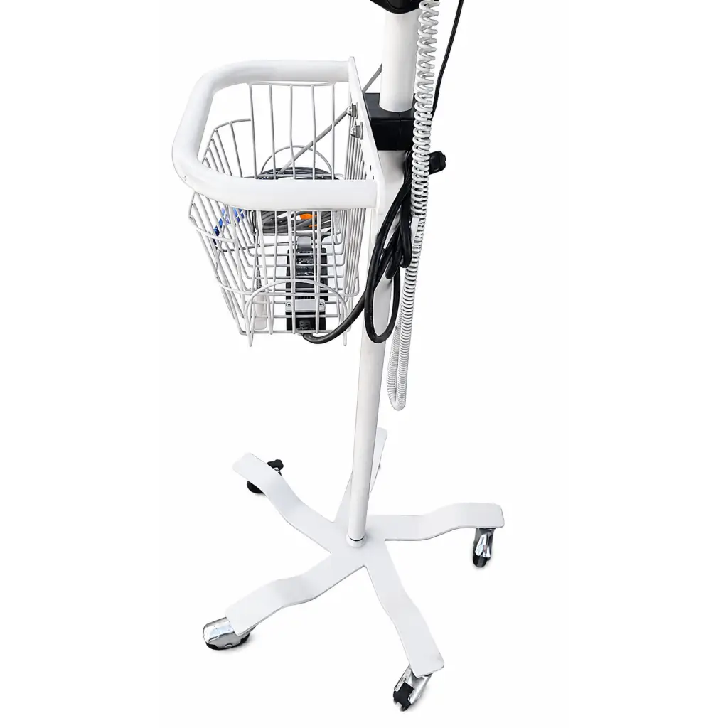 White medical cart with wire basket and casters for welch allyn spot vital signs lxi monitor 45nt0 mobile stand