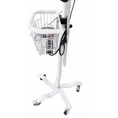 White medical cart with wire basket and casters for welch allyn spot vital signs lxi monitor 45nt0 mobile stand