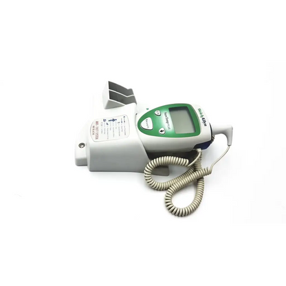 Green and white welch allyn suretemp plus handheld digital thermometer with coiled cord and honeywell label