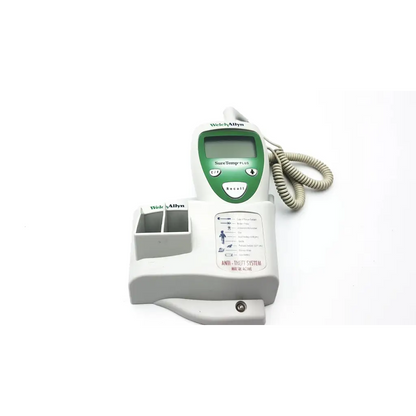 Welch allyn suretemp plus 690 digital thermometer white and green with coiled cord and wall mount probe