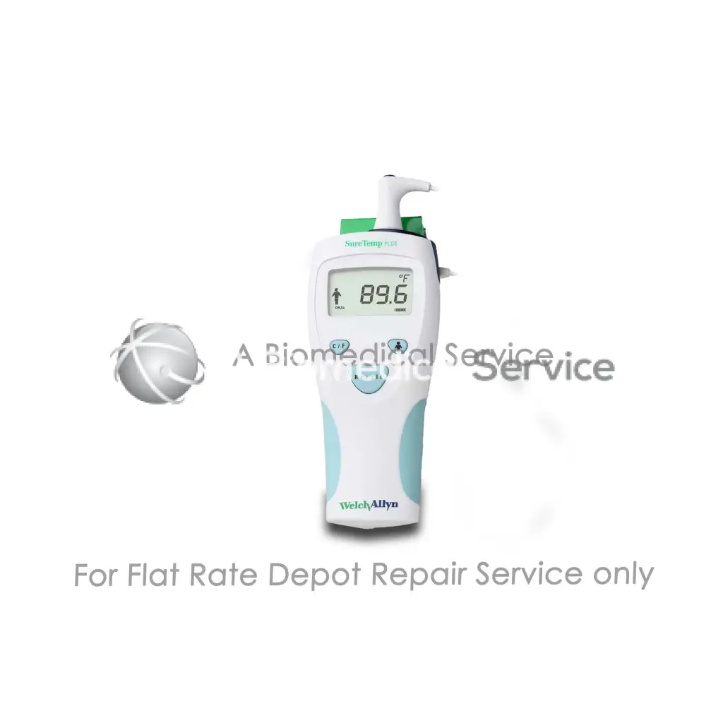 Welch allyn suretemp plus handheld digital thermometer in white and teal showing 89.6°f for medical equipment repair service