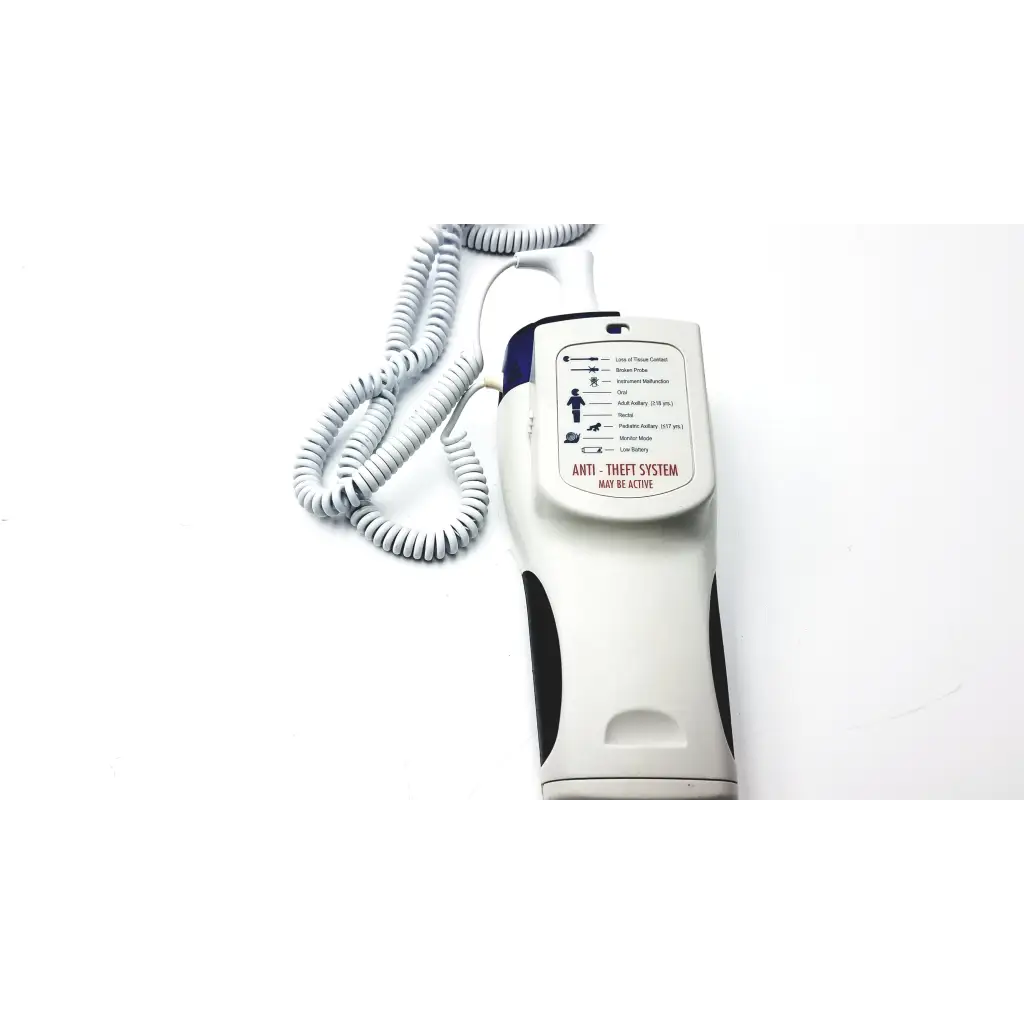 White and black handheld anti-theft device with coiled cord for welch allyn suretemp plus thermometer security