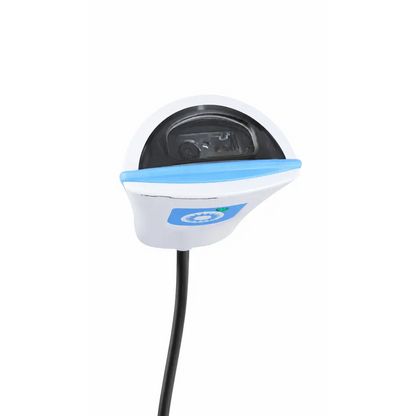 White and light blue plastic car charger with black interior housing for welch allyn vital signs monitor mobile stand