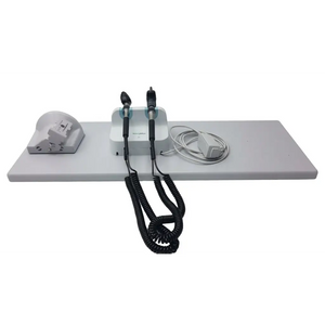 Medical examination kit with two black otoscopes coiled cords white ear headpiece and wall transformer diagnostic set by welch allyn