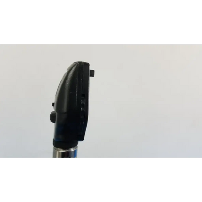 Black plastic welch allyn otoscope with textured grip and metallic shaft for wall transformer use