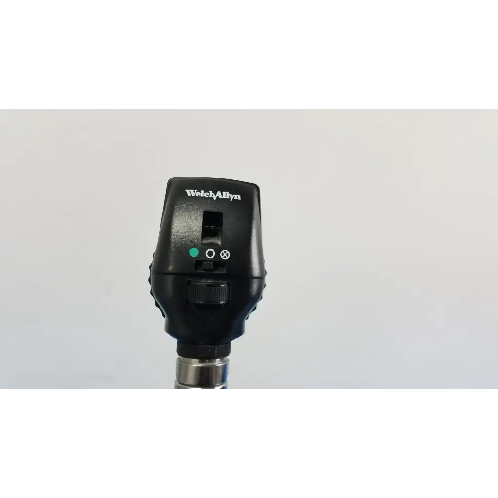 Black welch allyn otoscope head with green power light and mode buttons for welch allyn wall transformer use