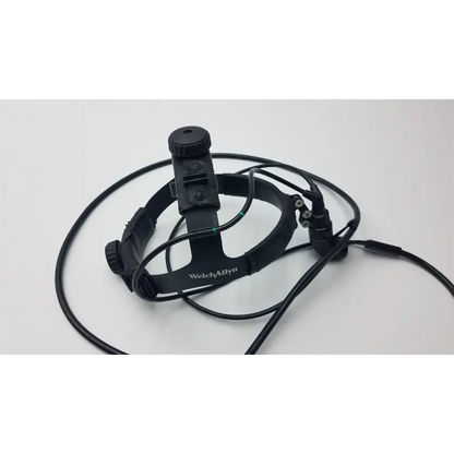 Black welchallyn headlight 49540 with fibrotic cable black 49543 featuring adjustable straps and coiled cable black design