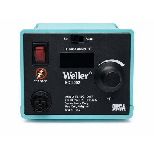 Teal weller ec 2002 soldering station power unit with black control panel and red power button display