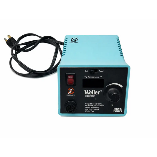 Light blue Weller EC 2002 soldering station power unit with black control panel and temperature display