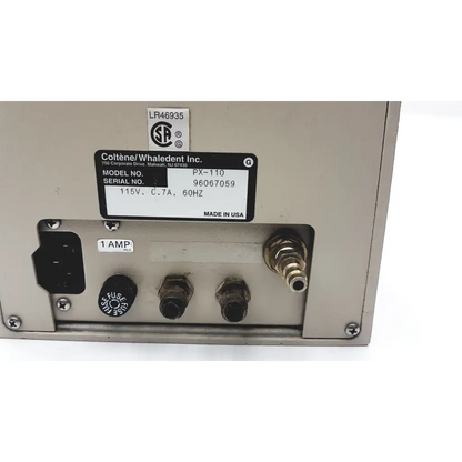 Back of gray metal whaledent pindex px-110 dental laser drilling system with power socket and threaded connectors