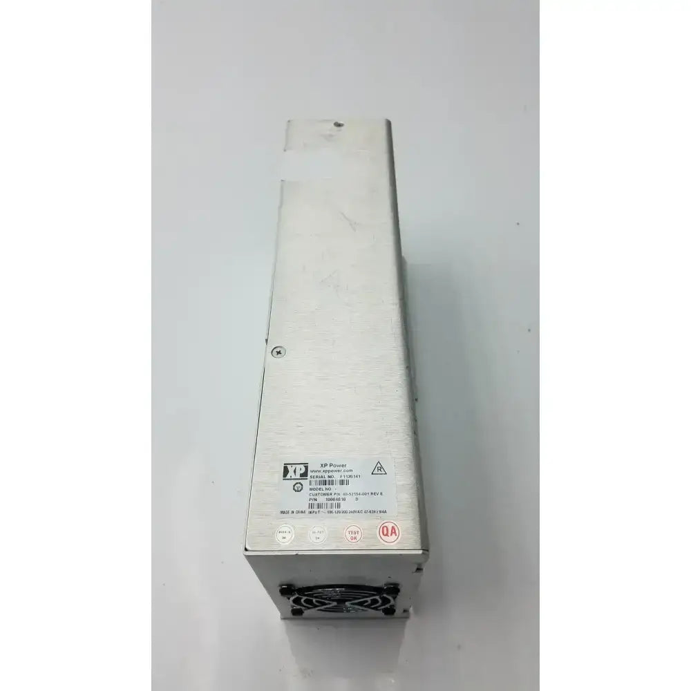 Silver metallic x power 40-52154-001 rev e power supply with black fan grille and labeled specifications for compatible equipment connection