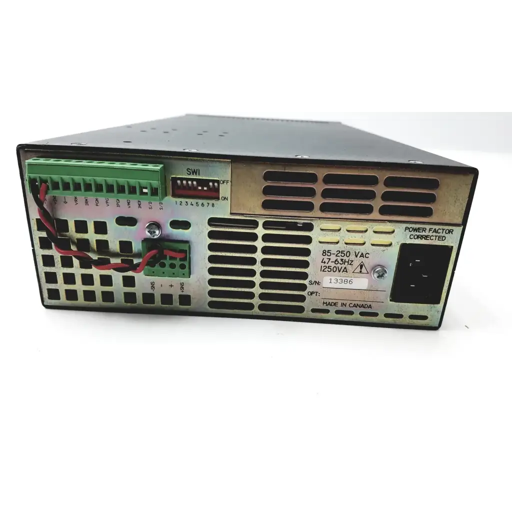 Black metal xantrex xhr 60-10 power supply single output with green terminal blocks and labeled switch panel