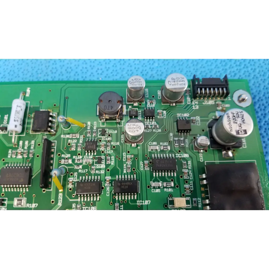 Green power circuit board with capacitors and integrated circuits for Topcon TRC-NW6SF retinal camera power circuit