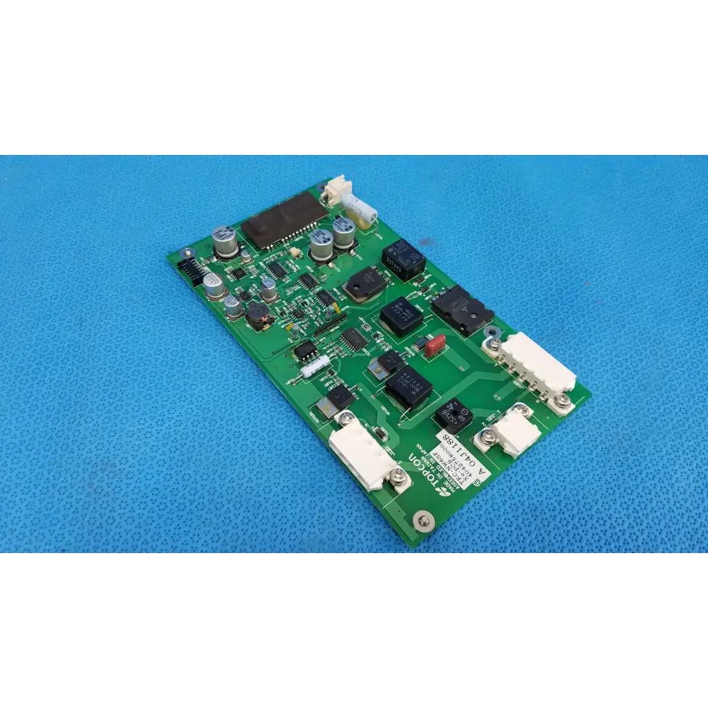 Green printed circuit board with black and white components for xe-pcb power circuit board in topcon retinal camera