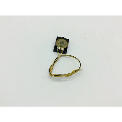 Small black rectangular 4028cp horn speaker with gold circular component and yellow wires for audio use