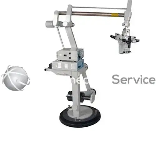 Silver zeiss opmi cs-nc31 surgical microscope mounted on articulated arm stand for biomedical service use
