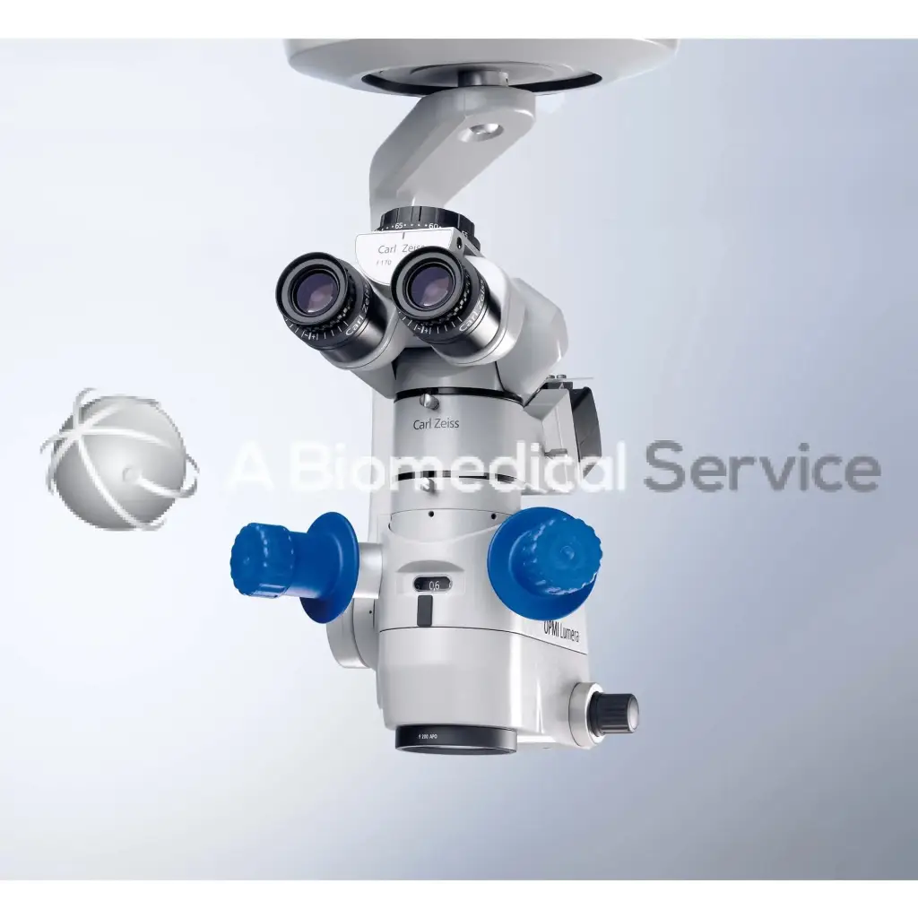 White and blue carl zeiss surgical microscope zeiss opmi lumera s7 with dual eyepieces and adjustable knobs