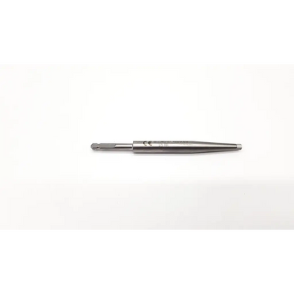 Silver metallic Zimmer 2305-17 5mm hex driver with hexagonal drive end and tapered shaft for dental use