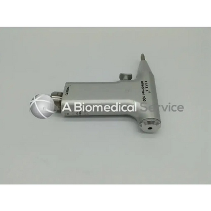 Silver metallic surgical hammer with spherical head and engraved branding for hall wiredriver pneumatic hose orthopedic use