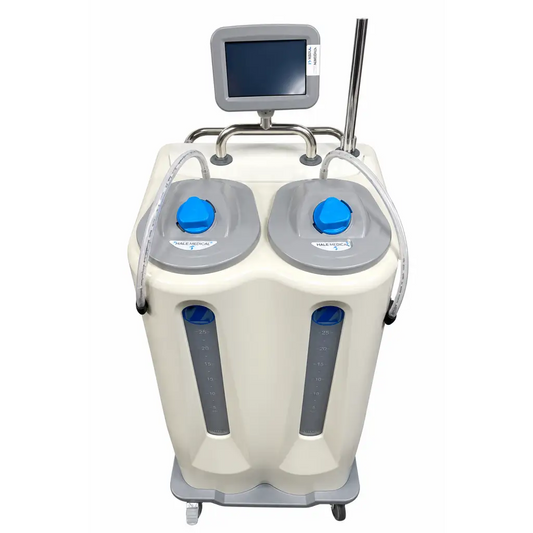 Medical-grade zimmer biomet intellicart duo fluid waste management system with two cream tanks and blue caps